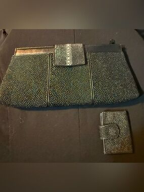 RARE vintage Stingray skin ROTA of Thailand clutch purse with photo holder